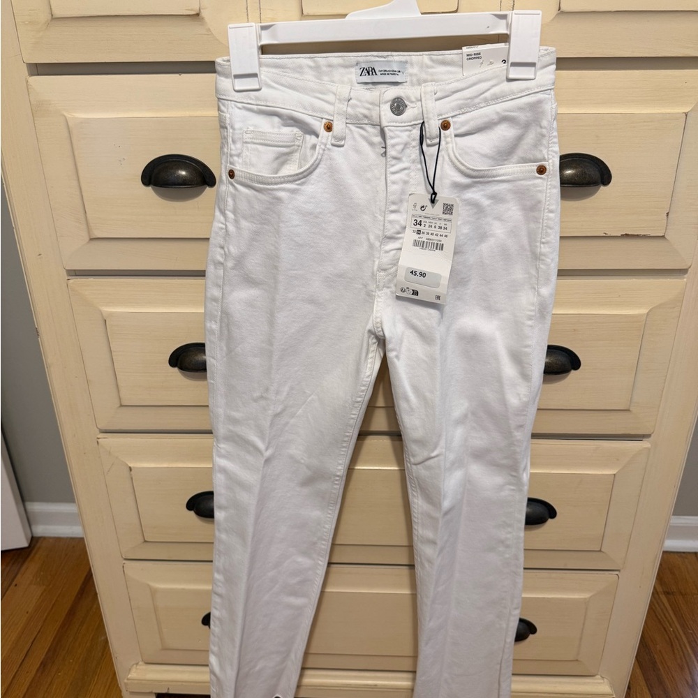 NWT Zara Women's White Crop Flare Jeans